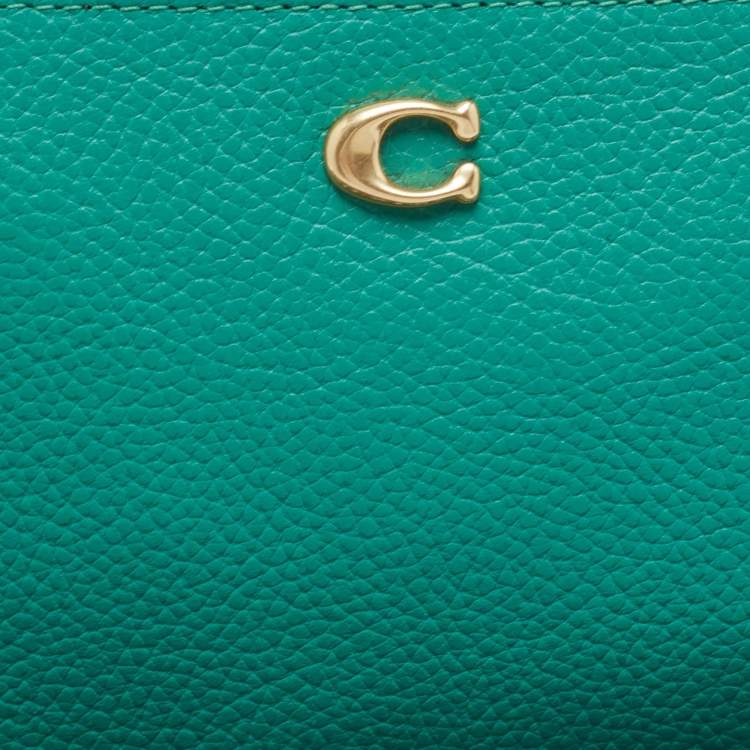 Pre Owned Coach Green Leather Wristlet Zip Pouch