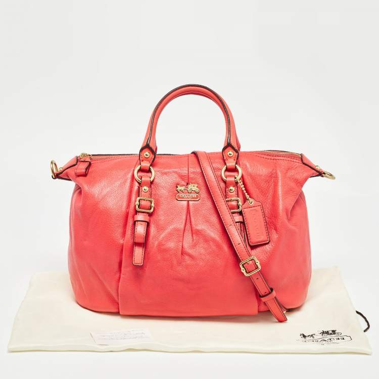 Pre Owned Coach Coral Red Madison Leather Juliette Satchel