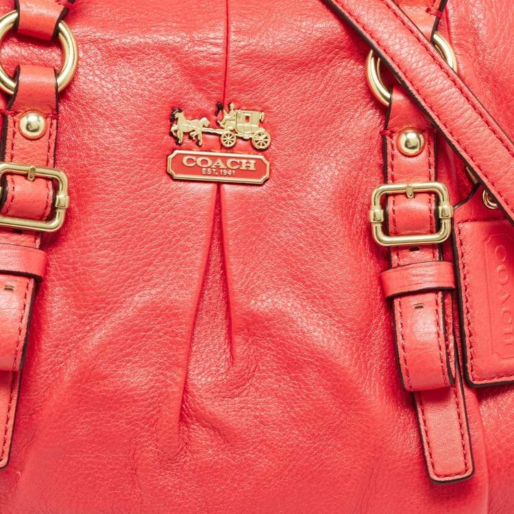 Pre Owned Coach Coral Red Madison Leather Juliette Satchel