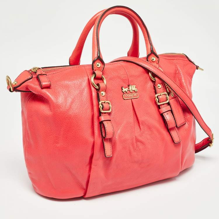 Pre Owned Coach Coral Red Madison Leather Juliette Satchel