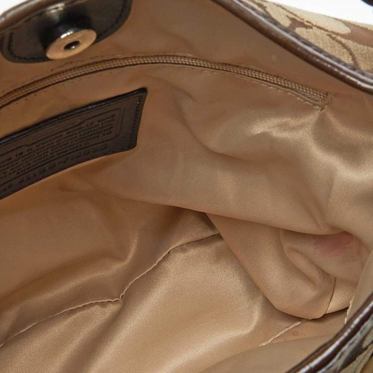 Pre Owned Coach Brown/Beige Signature Canvas and Patent Leather Crossbody Bag