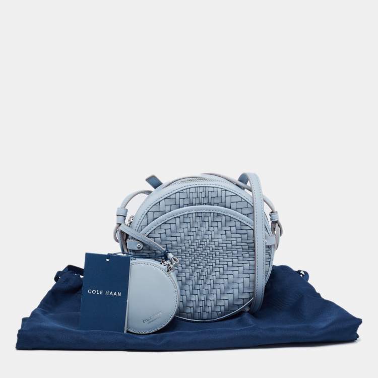 Pre Owned Cole Haan Blue Woven Leather Grand Ambition Circle Crossbody Bag