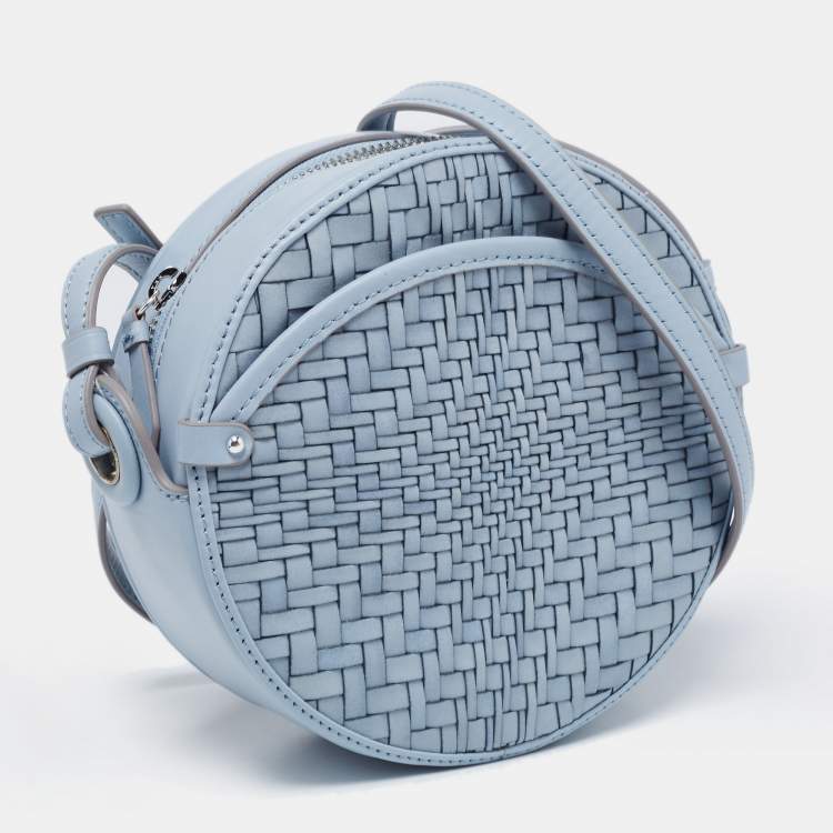 Pre Owned Cole Haan Blue Woven Leather Grand Ambition Circle Crossbody Bag