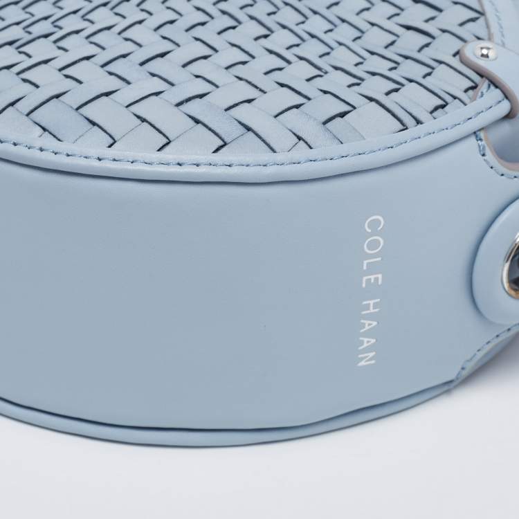 Pre Owned Cole Haan Blue Woven Leather Grand Ambition Circle Crossbody Bag
