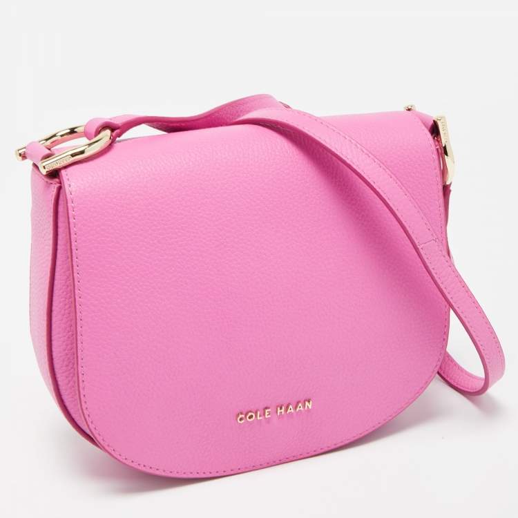 Pre Owned Cole Haan Pink Leather Flap Crossbody Bag