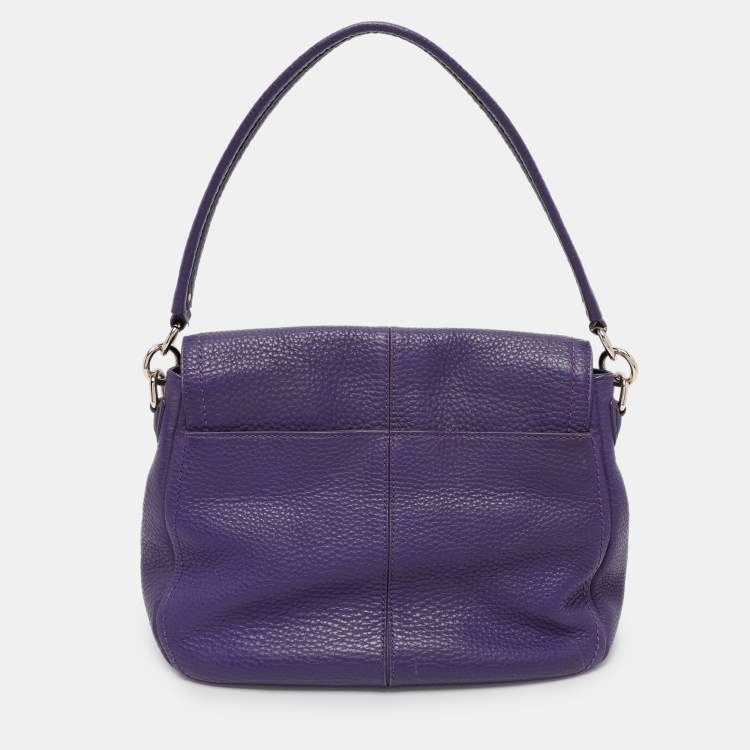 Pre Owned Cole Haan Purple Leather Flap Crossbody Bag
