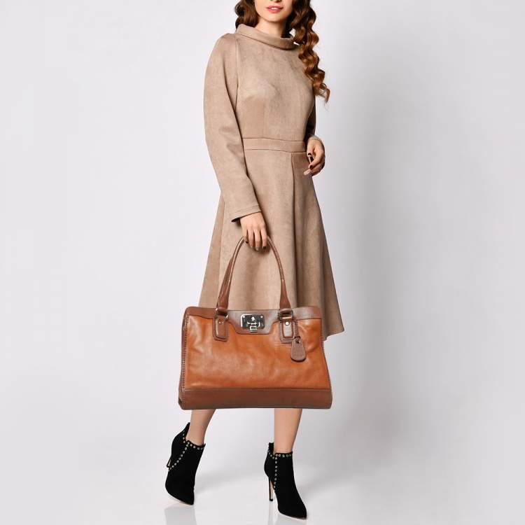 Pre Owned Cole Haan Brown Leather Vintage Valise Novelty Kendra Tote