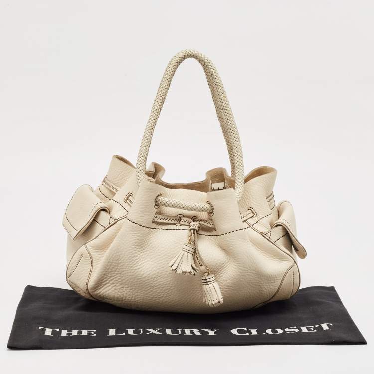 Pre Owned Cole Haan Off White Leather Village Drawstring Shoulder Bag
