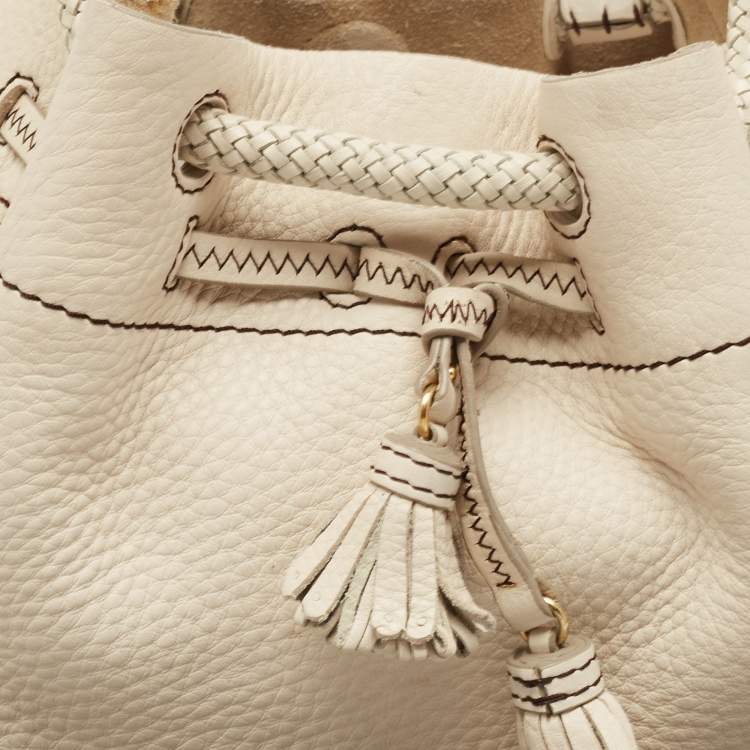 Pre Owned Cole Haan Off White Leather Village Drawstring Shoulder Bag