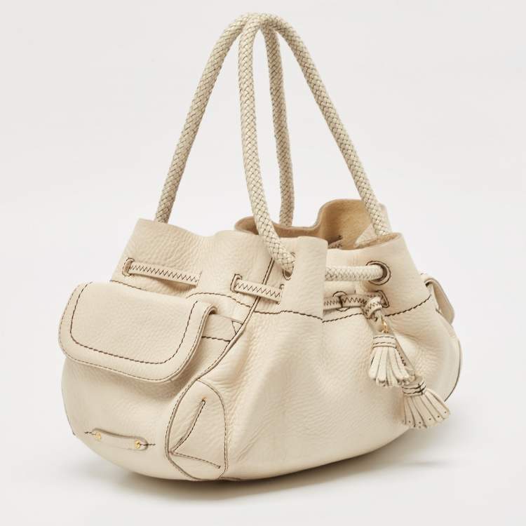 Pre Owned Cole Haan Off White Leather Village Drawstring Shoulder Bag