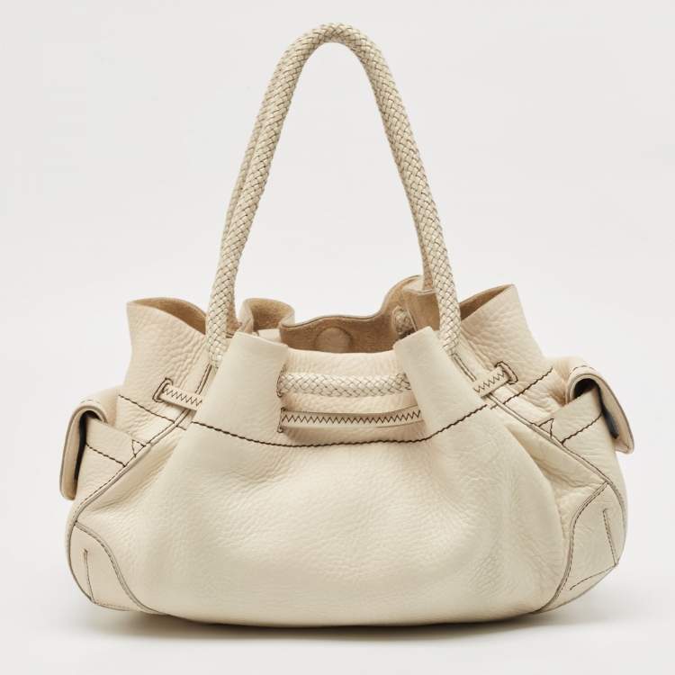 Pre Owned Cole Haan Off White Leather Village Drawstring Shoulder Bag