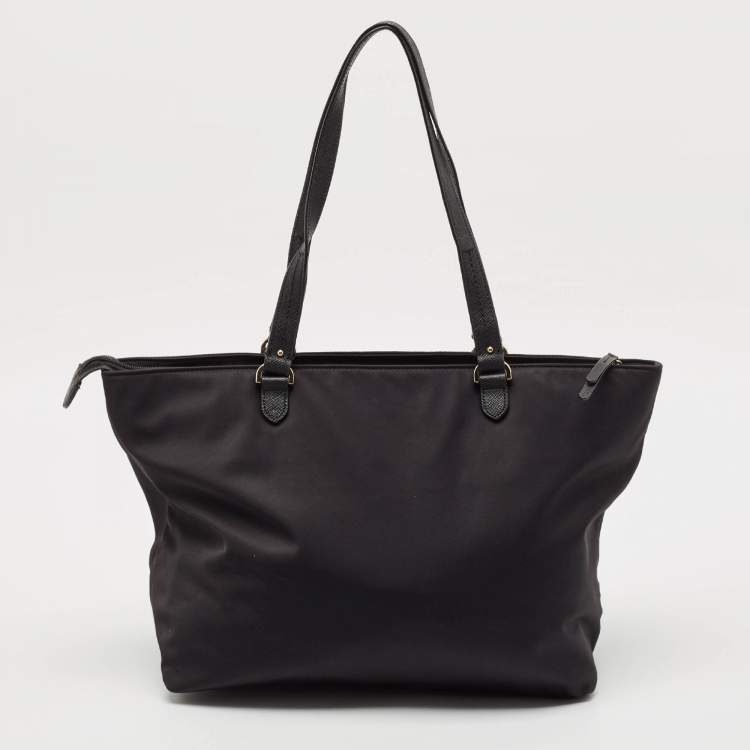 Pre Owned Cole Haan Black Nylon Zip Shopper Tote