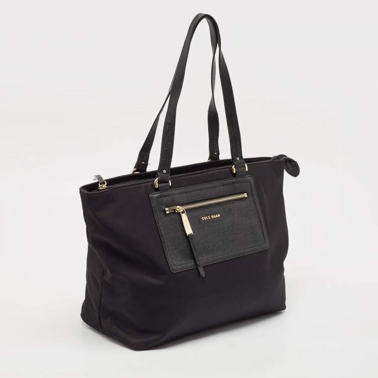 Pre Owned Cole Haan Black Nylon Zip Shopper Tote