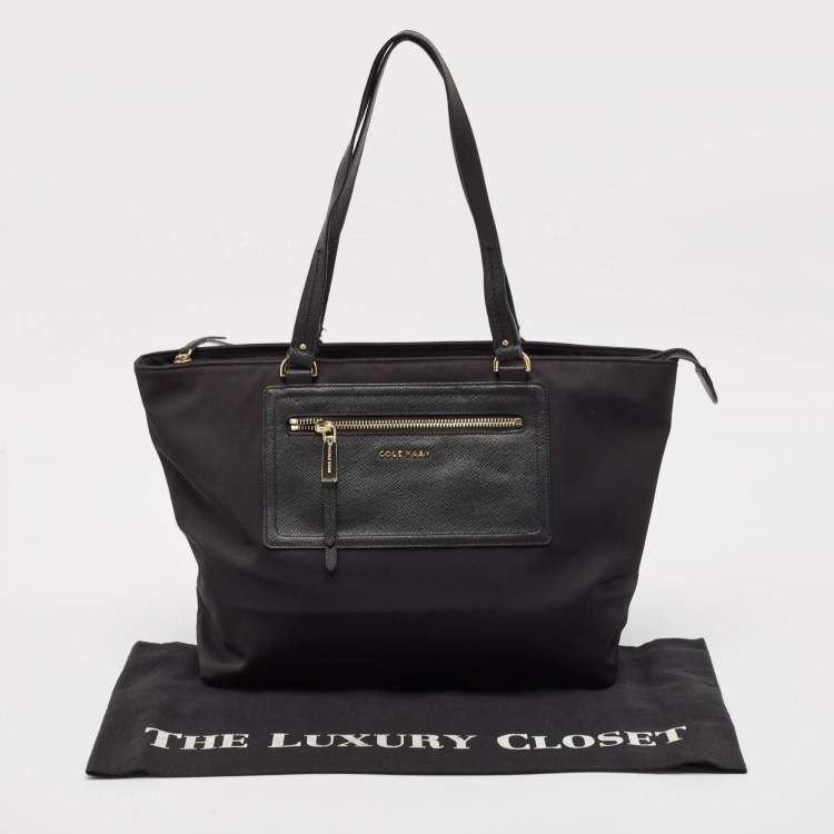 Pre Owned Cole Haan Black Nylon Zip Shopper Tote