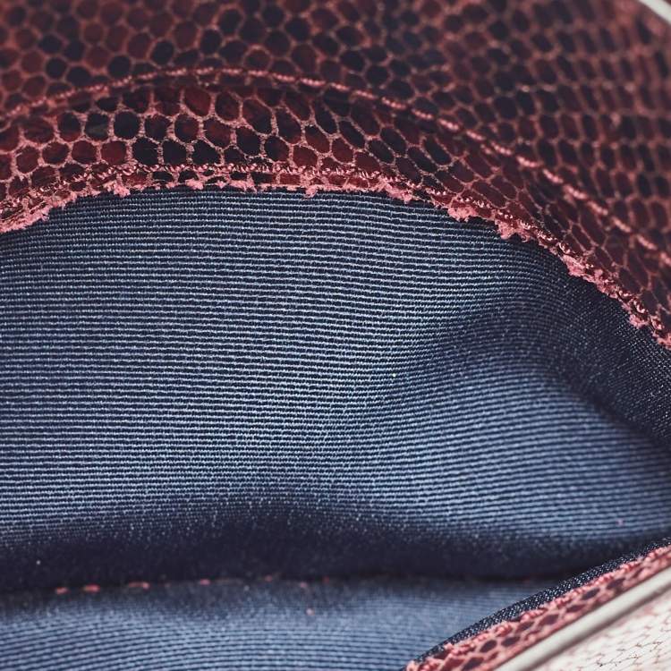 Pre Owned Cole Haan Burgundy Snakeskin Embossed Leather Zip Crossbody Bag