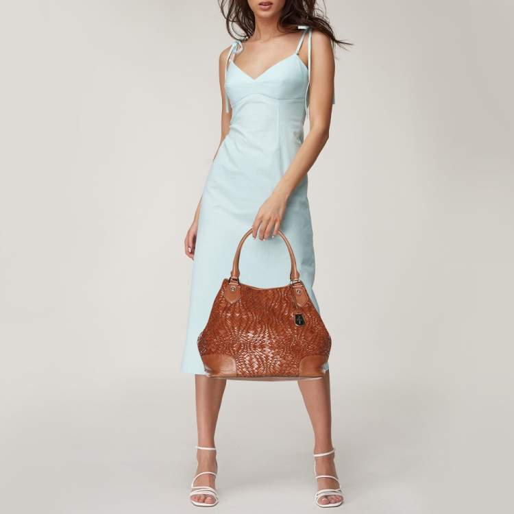 Pre Owned Cole Haan Brown Woven Leather Tote
