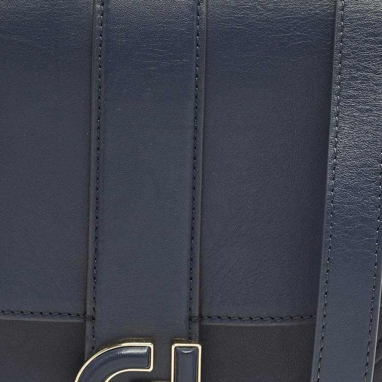 Pre Owned Cole Haan Essential Mini Navy Blue Leather Saddle Bag