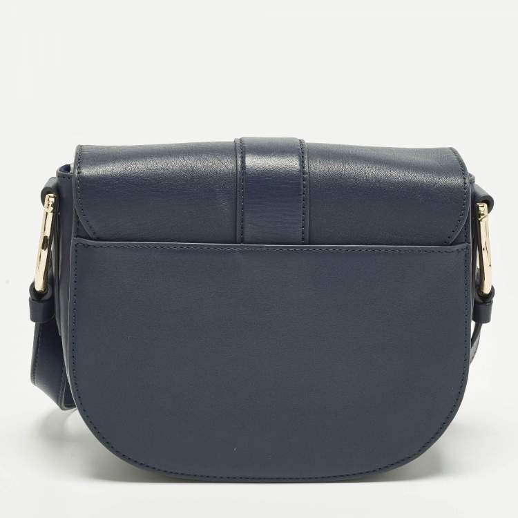 Pre Owned Cole Haan Essential Mini Navy Blue Leather Saddle Bag