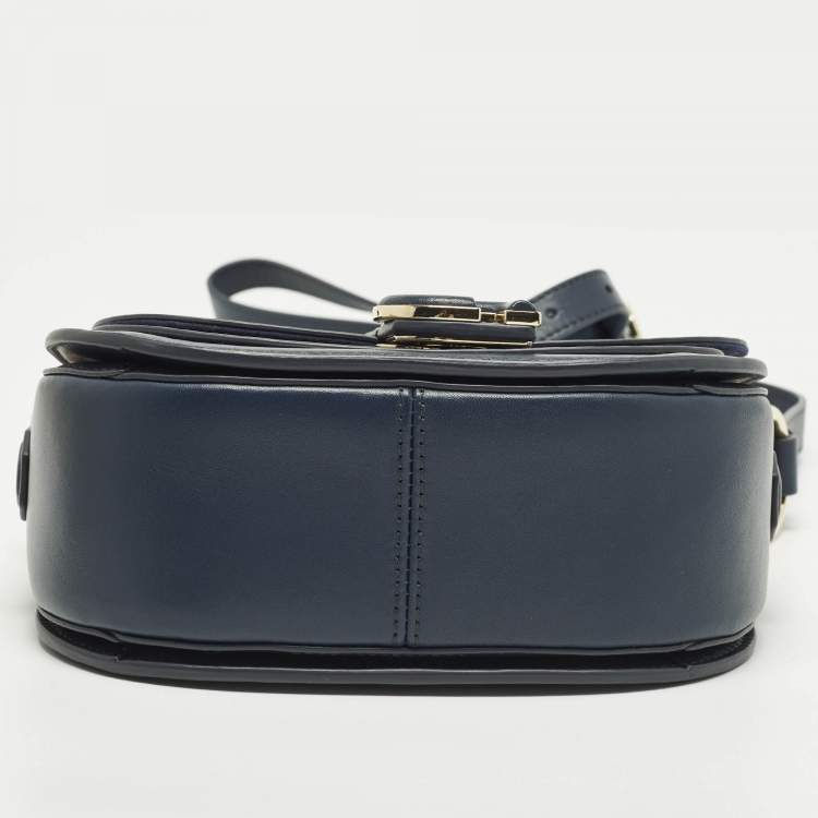 Pre Owned Cole Haan Essential Mini Navy Blue Leather Saddle Bag