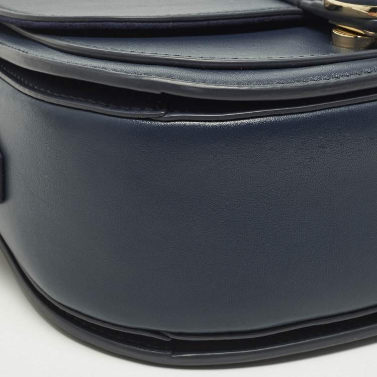 Pre Owned Cole Haan Essential Mini Navy Blue Leather Saddle Bag