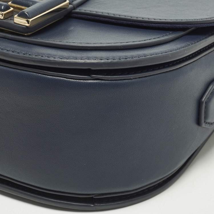 Pre Owned Cole Haan Essential Mini Navy Blue Leather Saddle Bag
