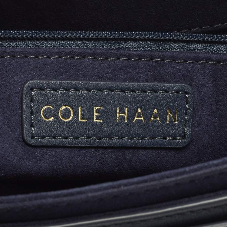 Pre Owned Cole Haan Essential Mini Navy Blue Leather Saddle Bag