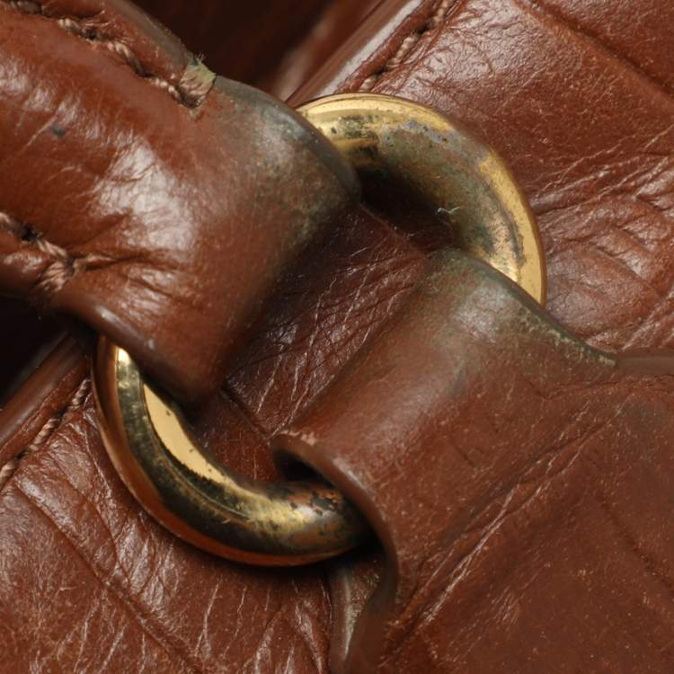 Pre Owned Cole Haan Brown Croc Embossed Leather Satchel