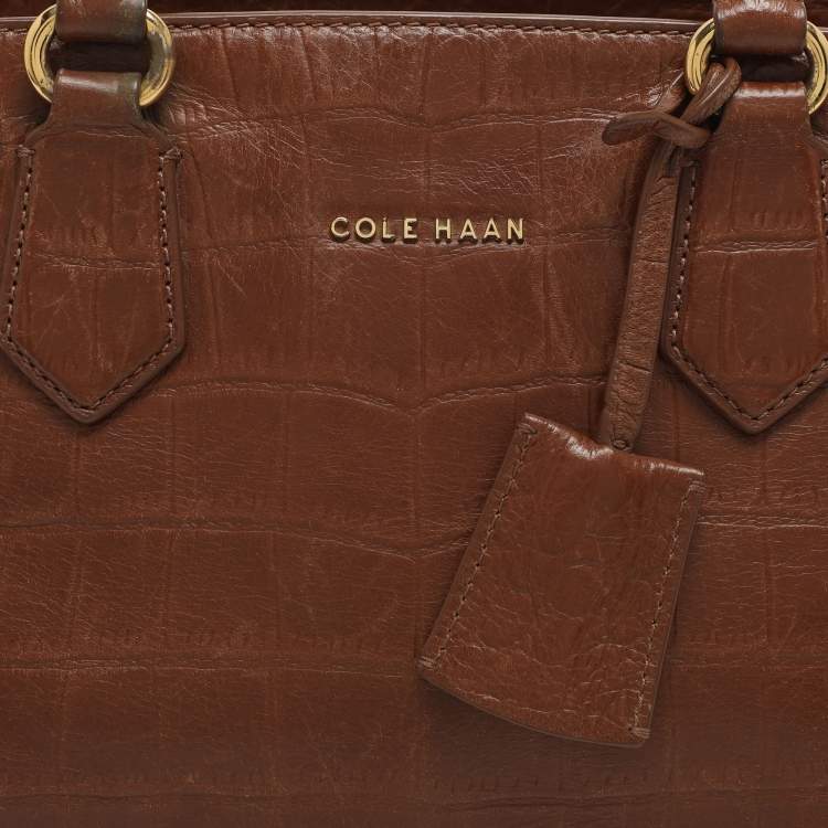 Pre Owned Cole Haan Brown Croc Embossed Leather Satchel
