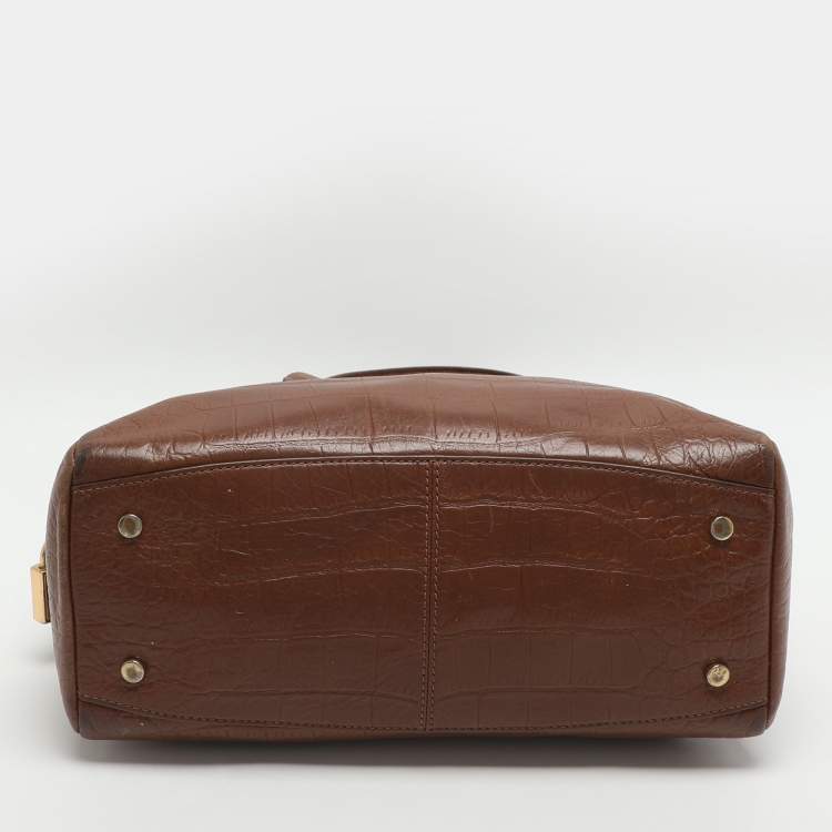 Pre Owned Cole Haan Brown Croc Embossed Leather Satchel