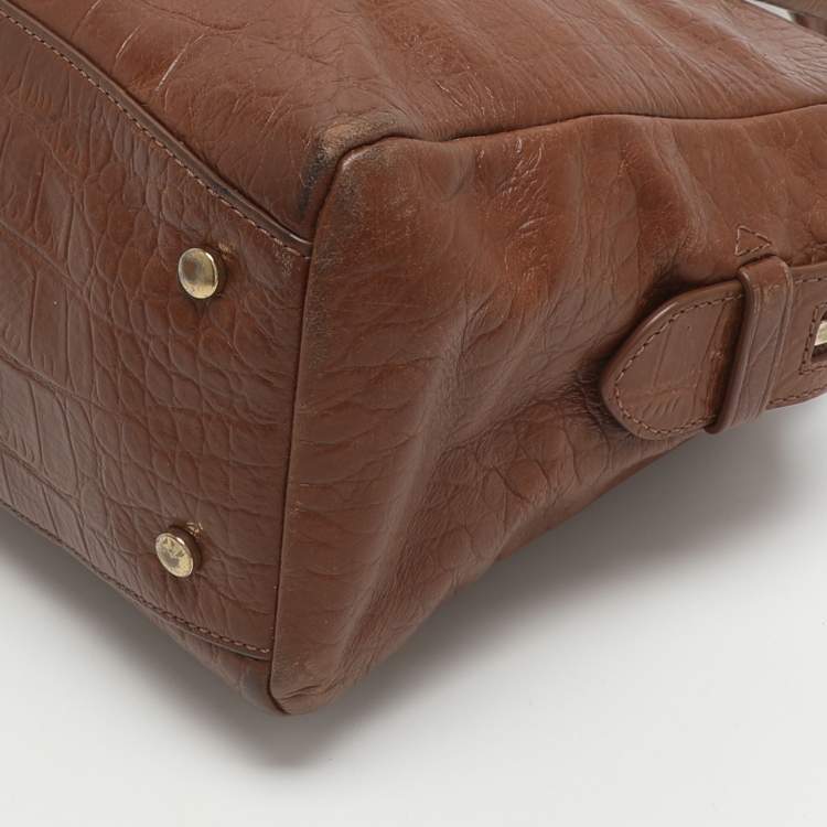 Pre Owned Cole Haan Brown Croc Embossed Leather Satchel