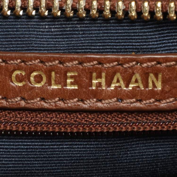 Pre Owned Cole Haan Brown Croc Embossed Leather Satchel