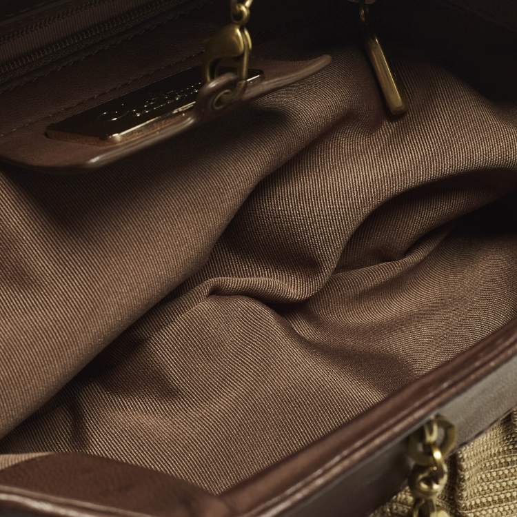 Pre Owned Cole Haan Tassel Brown/Cream Fabric and Leather Shoulder Bag