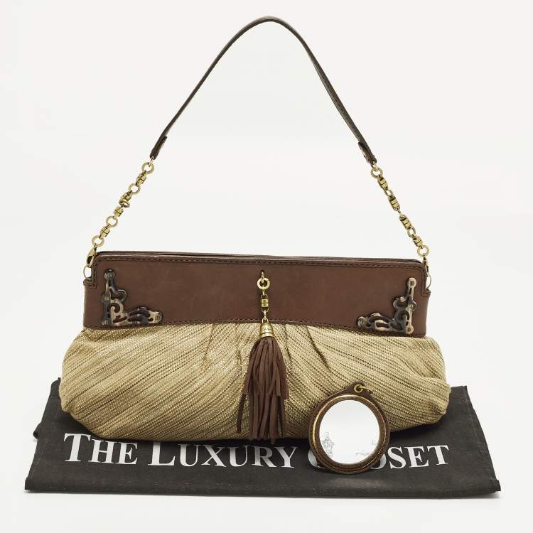 Pre Owned Cole Haan Tassel Brown/Cream Fabric and Leather Shoulder Bag