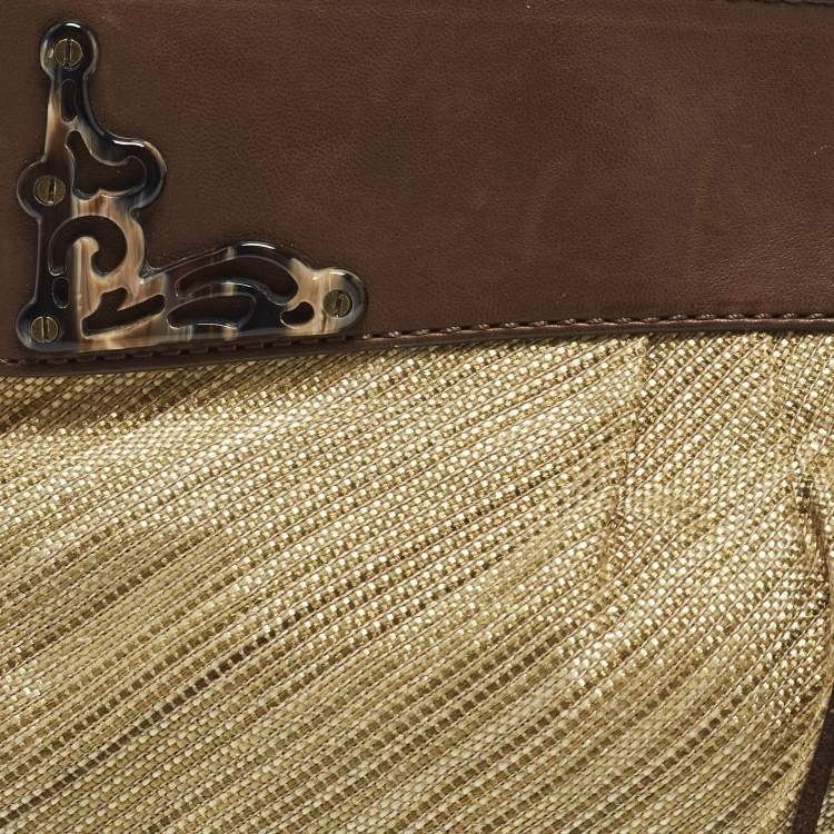 Pre Owned Cole Haan Tassel Brown/Cream Fabric and Leather Shoulder Bag