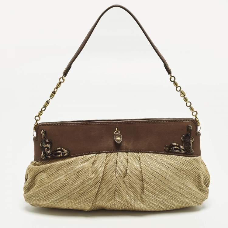 Pre Owned Cole Haan Tassel Brown/Cream Fabric and Leather Shoulder Bag