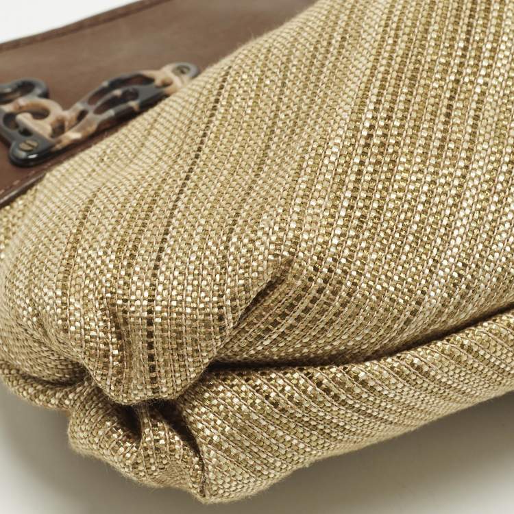 Pre Owned Cole Haan Tassel Brown/Cream Fabric and Leather Shoulder Bag