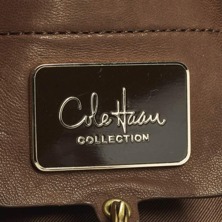 Pre Owned Cole Haan Tassel Brown/Cream Fabric and Leather Shoulder Bag