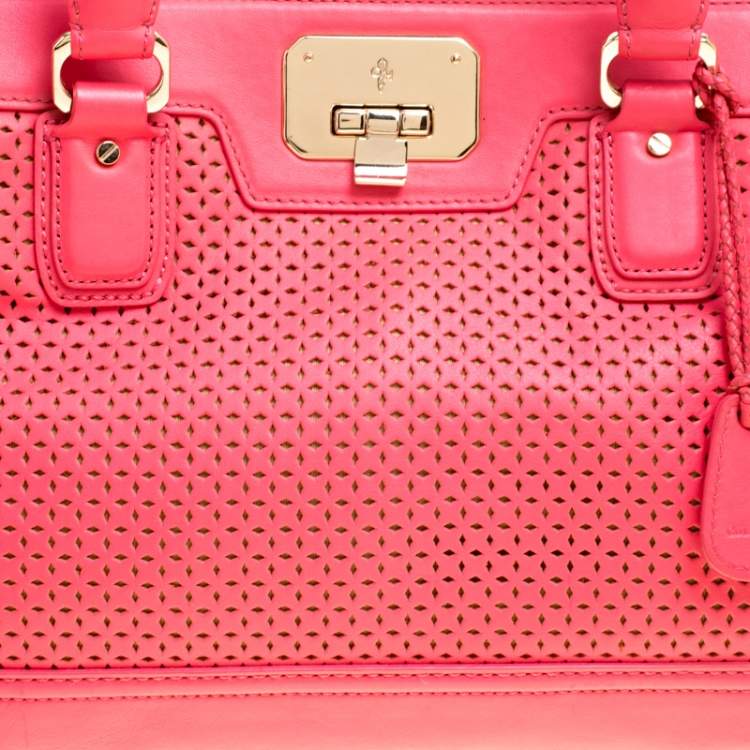 Pre Owned Cole Haan Pink Laser Cut Leather Vintage Valise Novelty Kendra Tote