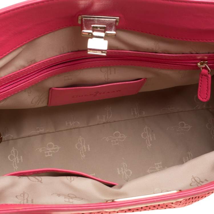 Pre Owned Cole Haan Pink Laser Cut Leather Vintage Valise Novelty Kendra Tote