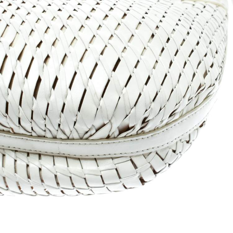 Pre Owned Cole Haan White Genevieve Open Weave Hobo 