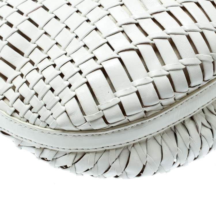 Pre Owned Cole Haan White Genevieve Open Weave Hobo 