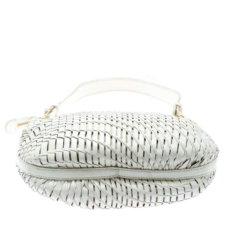 Pre Owned Cole Haan White Genevieve Open Weave Hobo 