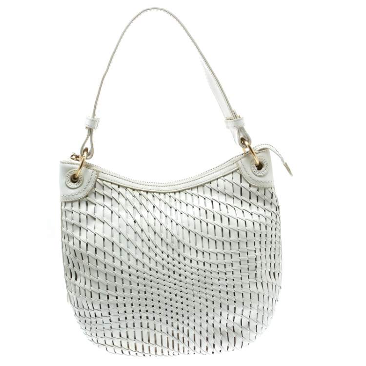 Pre Owned Cole Haan White Genevieve Open Weave Hobo 