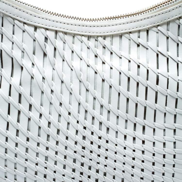 Pre Owned Cole Haan White Genevieve Open Weave Hobo 