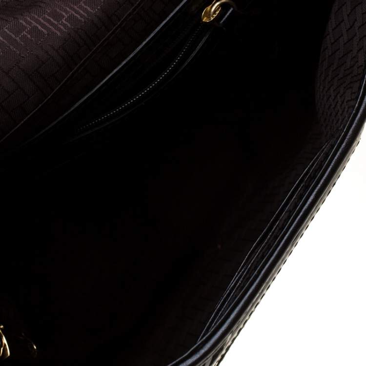 Pre Owned Cole Haan Black Woven Leather and Suede Clutch