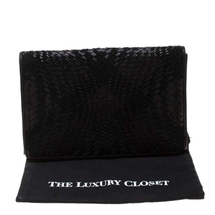 Pre Owned Cole Haan Black Woven Leather and Suede Clutch