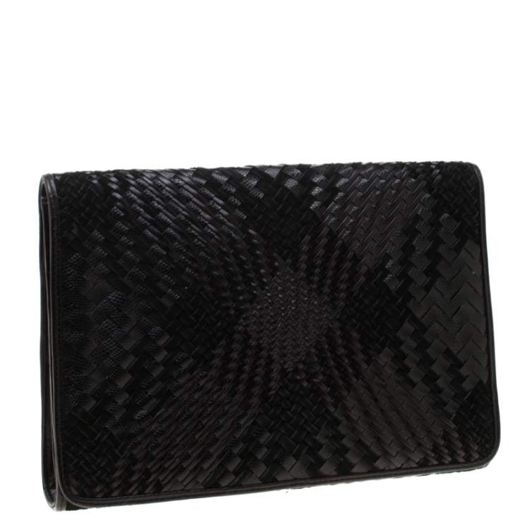 Pre Owned Cole Haan Black Woven Leather and Suede Clutch