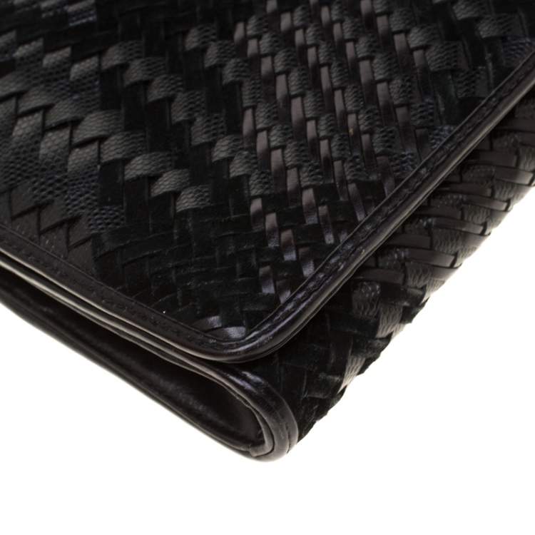 Pre Owned Cole Haan Black Woven Leather and Suede Clutch