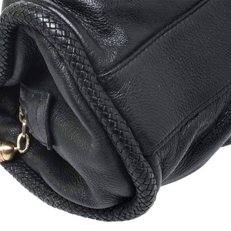 Pre Owned Cole Haan Black Pleated  Leather Tassel Hobo 