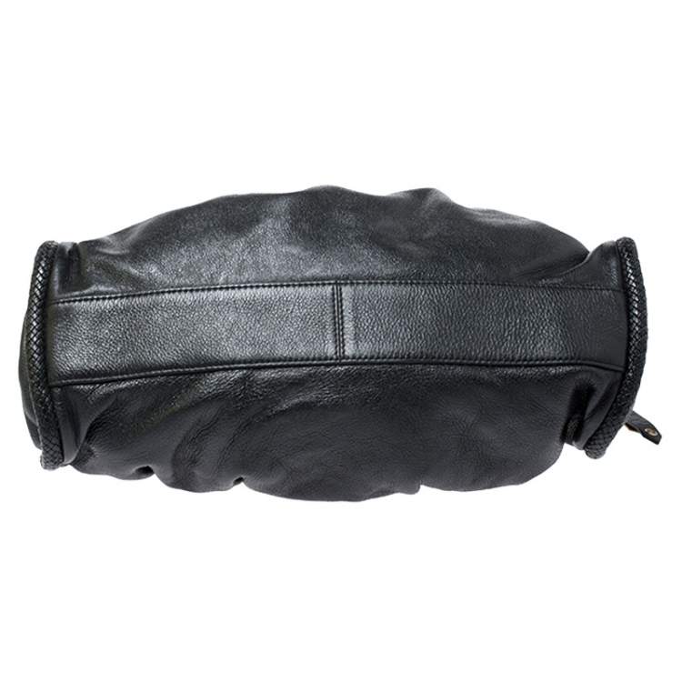 Pre Owned Cole Haan Black Pleated  Leather Tassel Hobo 